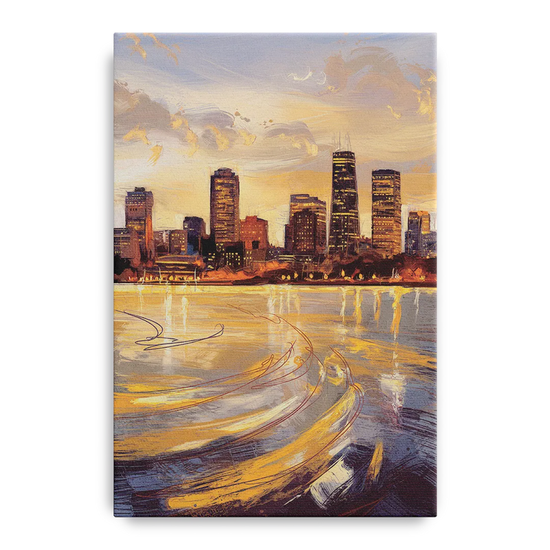 Boston Skyline with Charles River Front - Canvas Wall Art
