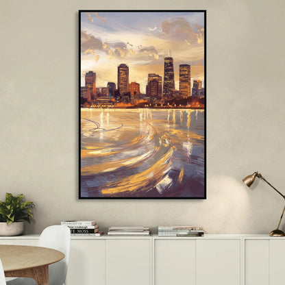 Boston Skyline with Charles River Sitting Room - Black Canvas Wall Art