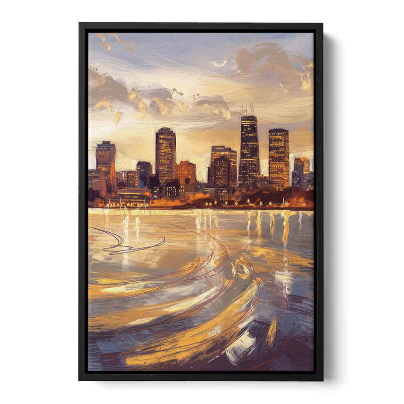 Boston Skyline with Charles River Front - Black Canvas Wall Art