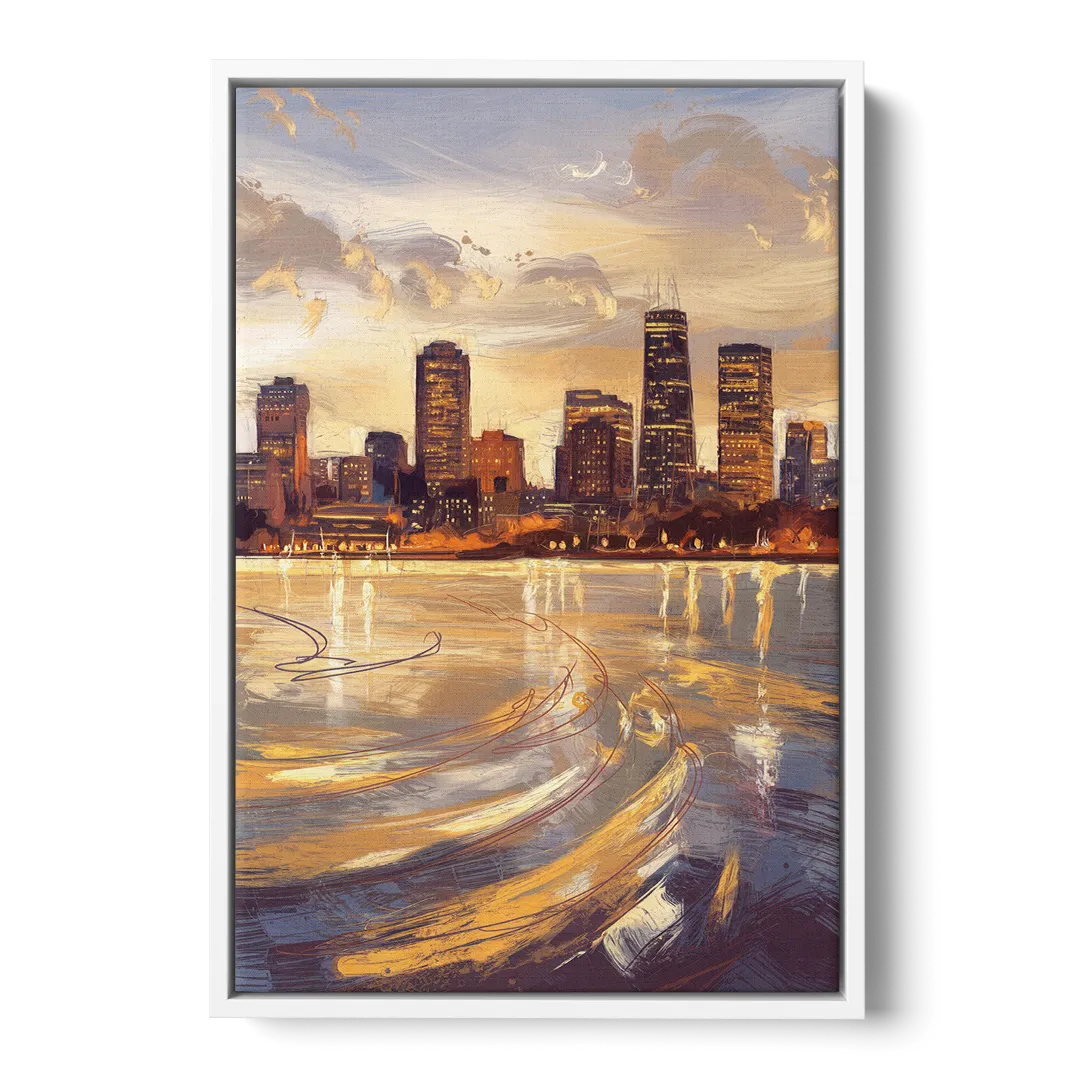 Boston Skyline with Charles River Front - White Canvas Wall Art