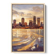 Boston Skyline with Charles River - Oak Framed Canvas Wall Art - Front