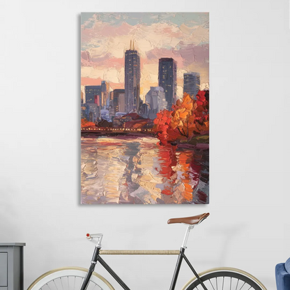 Boston Skyline with Fall Colors Sitting Room - Canvas Wall Art