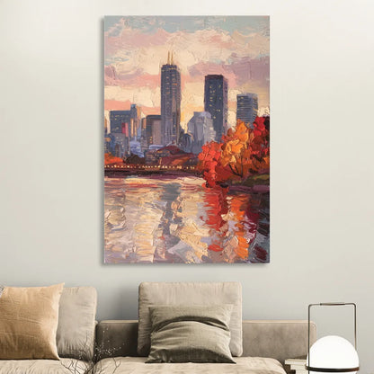 Boston Skyline with Fall Colors Living Room - Canvas Wall Art