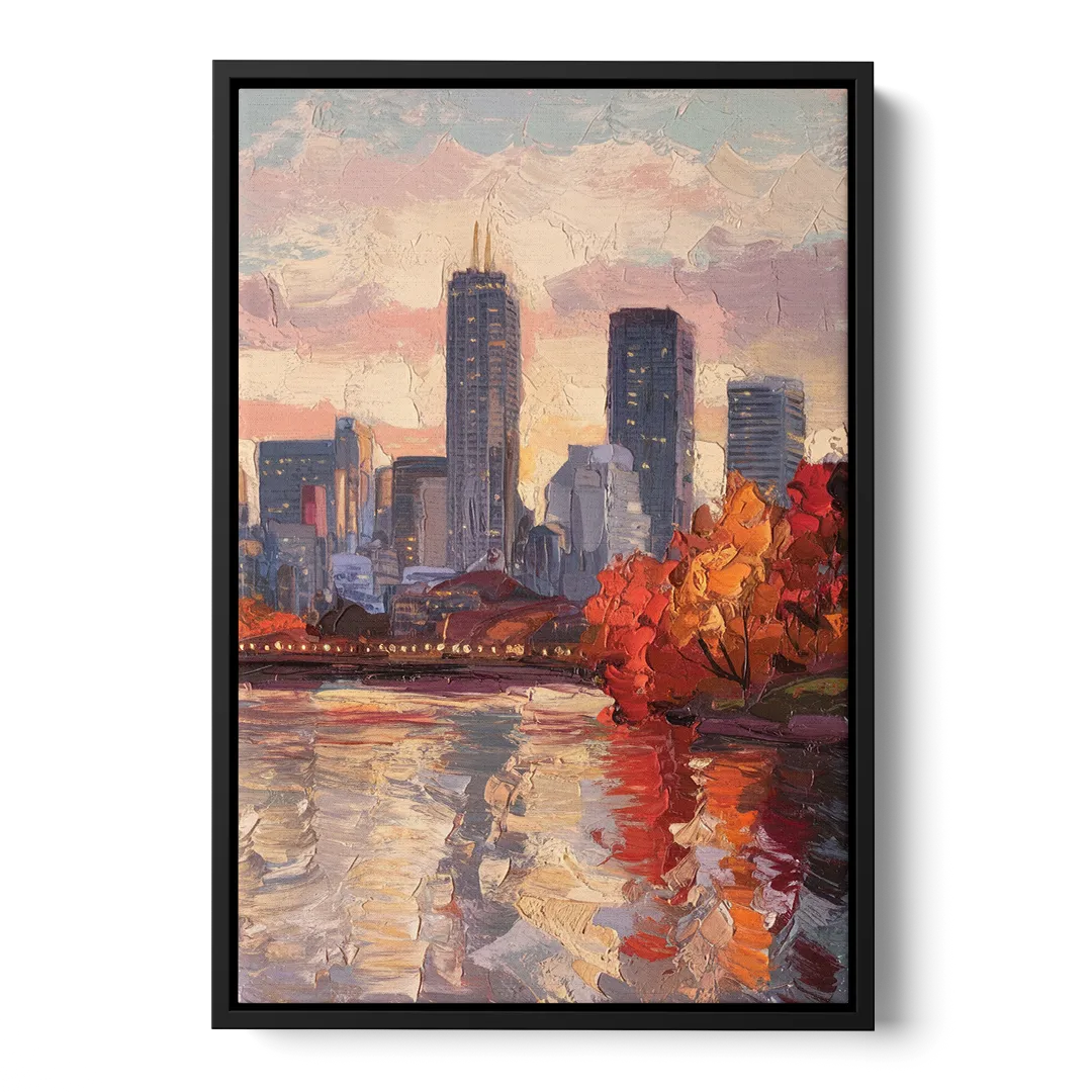 Boston Skyline with Fall Colors Front - Black Canvas Wall Art