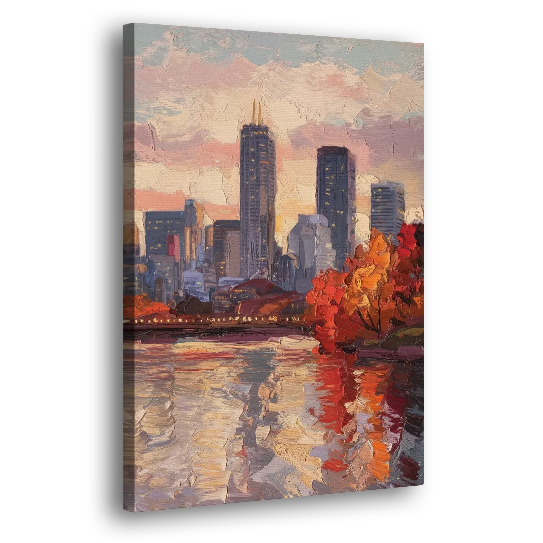 Boston Skyline with Fall Colors Side - Canvas Wall Art
