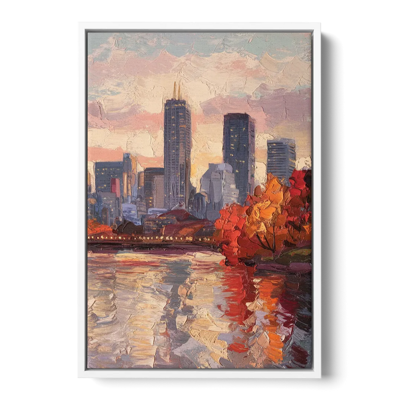 Boston Skyline with Fall Colors Front - White Canvas Wall Art