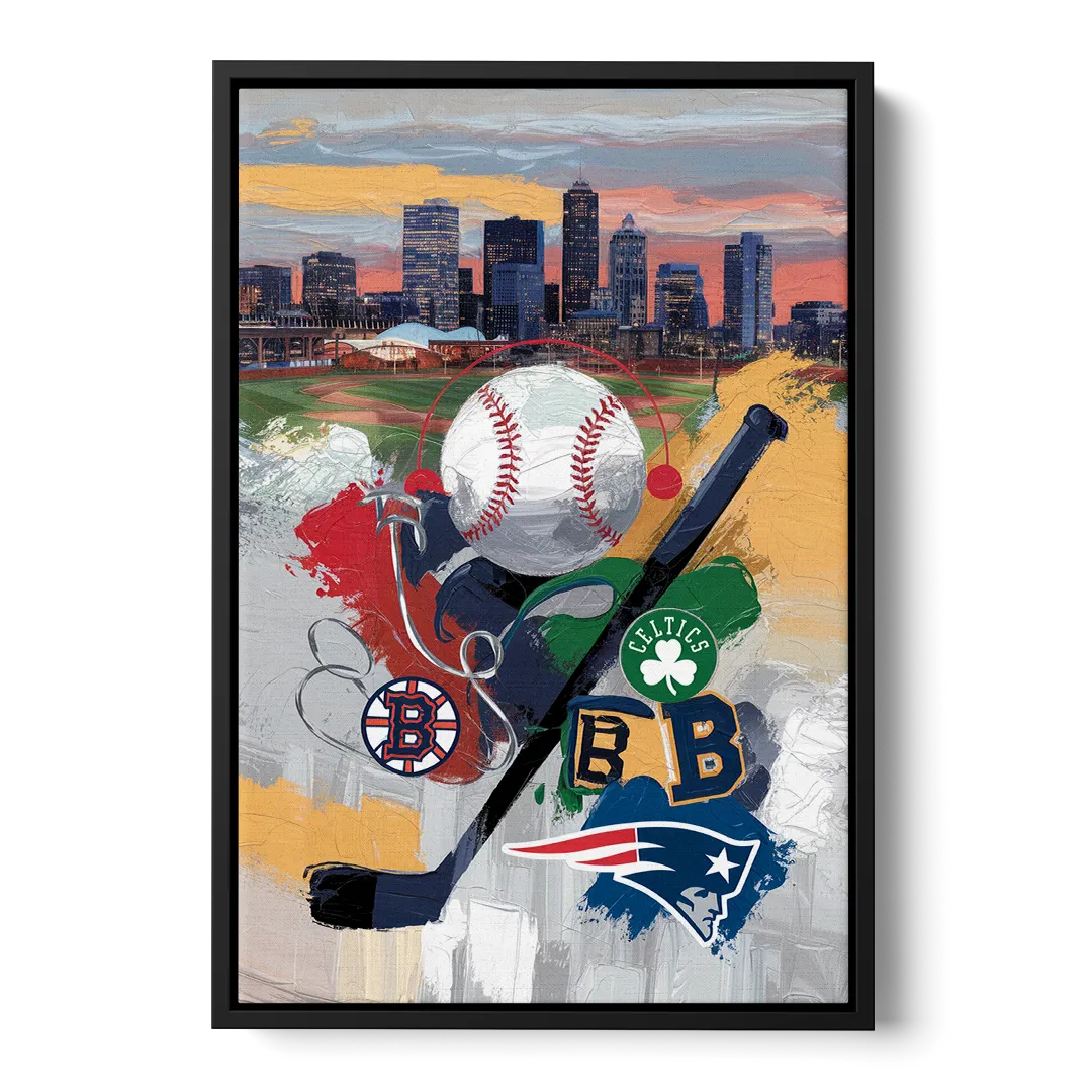 Boston Sports Teams Tribute Front - Black Canvas Wall Art