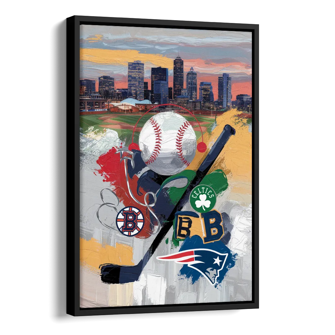 Boston Sports Teams Tribute Side - Black Canvas Wall Art