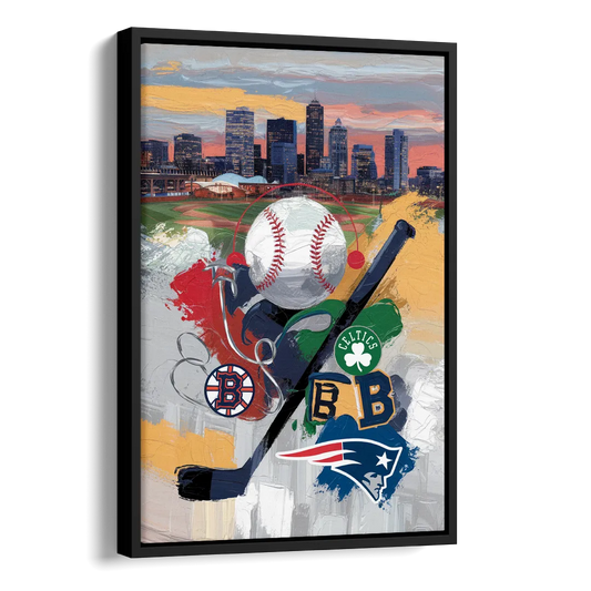 Boston Sports Teams Tribute Side - Black Canvas Wall Art
