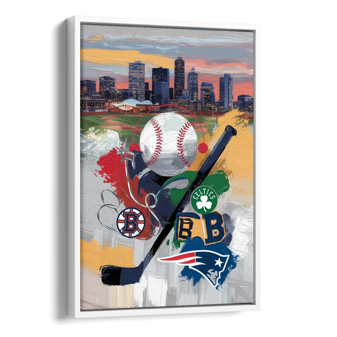 Boston Sports Teams Tribute Side - White Canvas Wall Art
