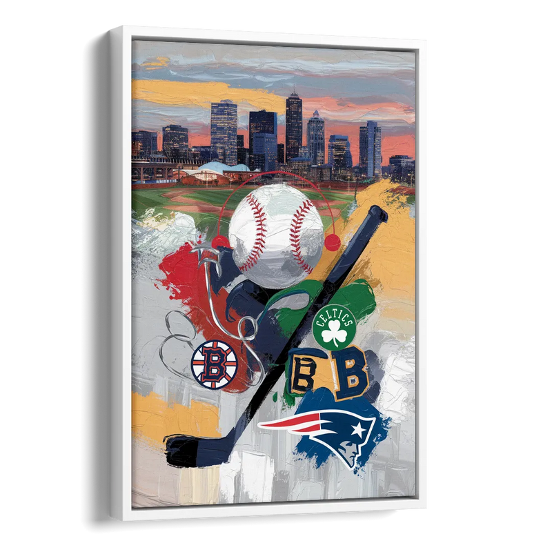 Boston Sports Teams Tribute Side - White Canvas Wall Art