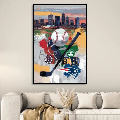 Boston Sports Teams Tribute Living Room - Black Canvas Wall Art