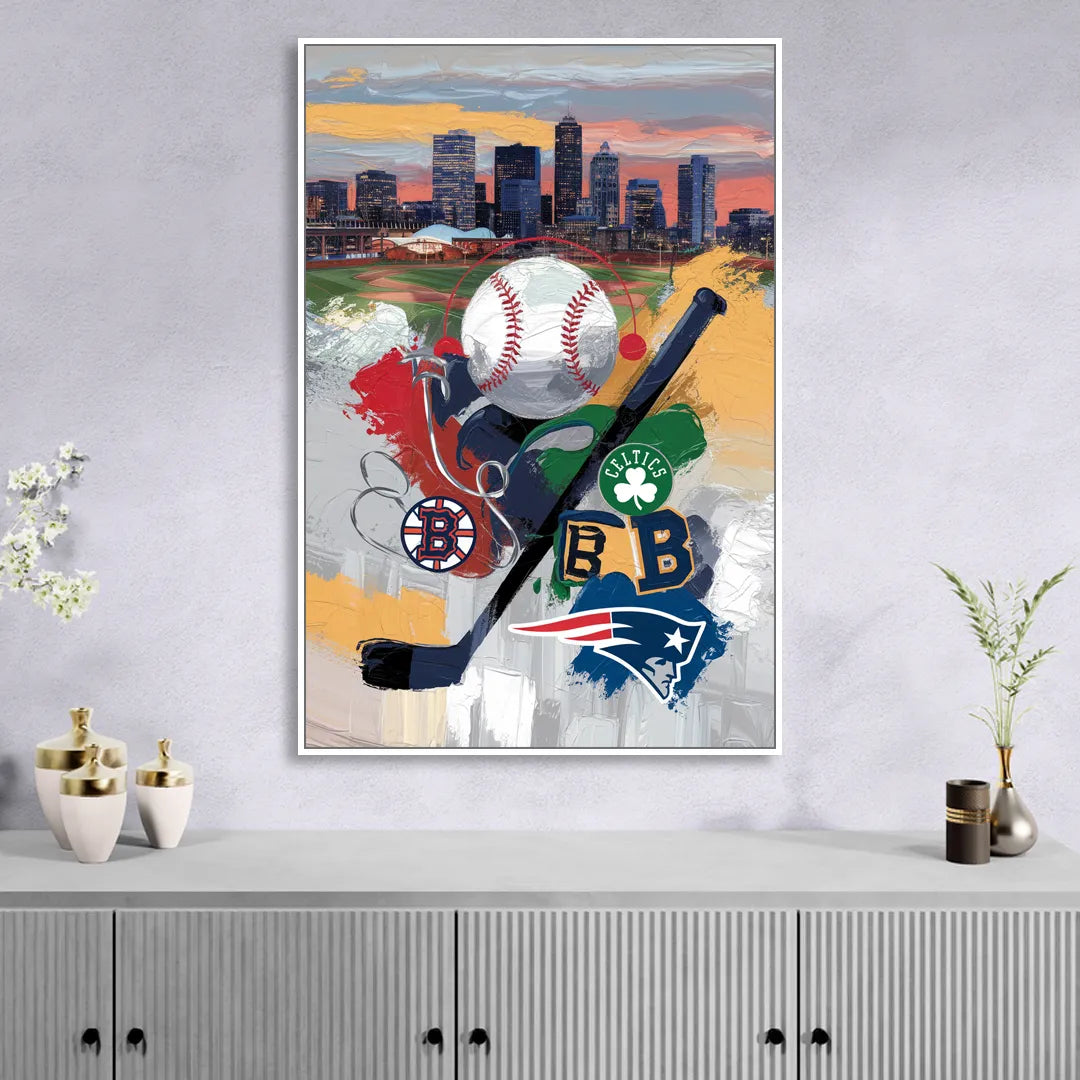 Boston Sports Teams Tribute Living Room - White Canvas Wall Art