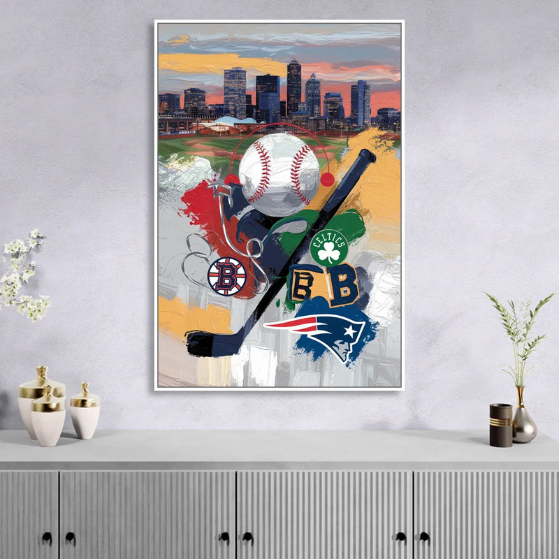 Boston Sports Teams Tribute Living Room - White Canvas Wall Art