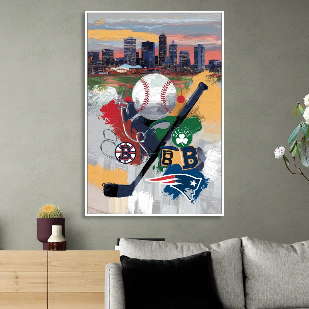 Boston Sports Teams Tribute Sitting Room - White Canvas Wall Art
