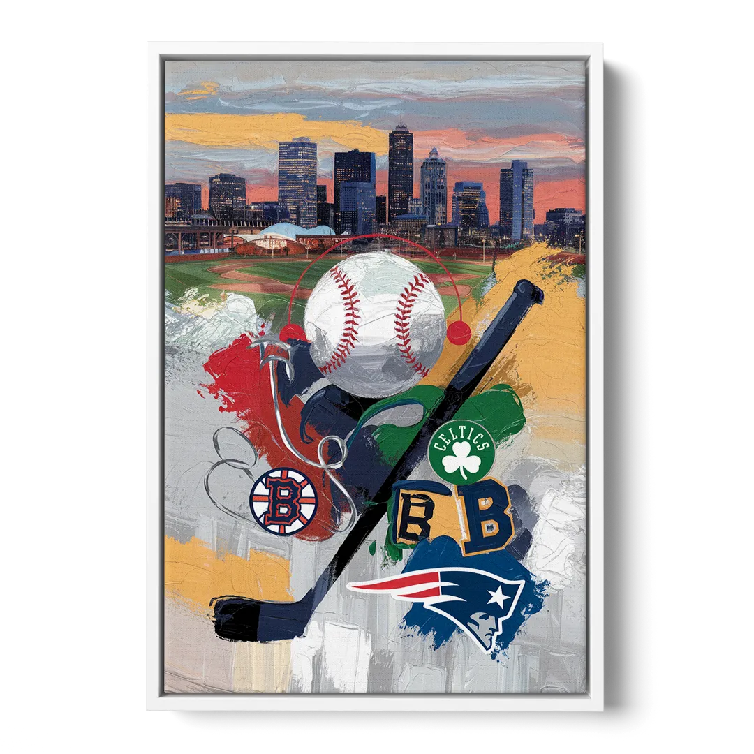 Boston Sports Teams Tribute Front - White Canvas Wall Art