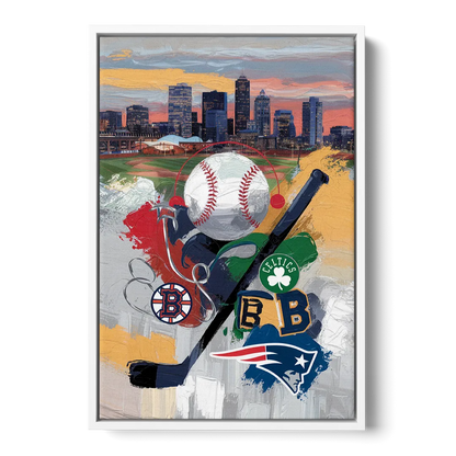 Boston Sports Teams Tribute Front - White Canvas Wall Art