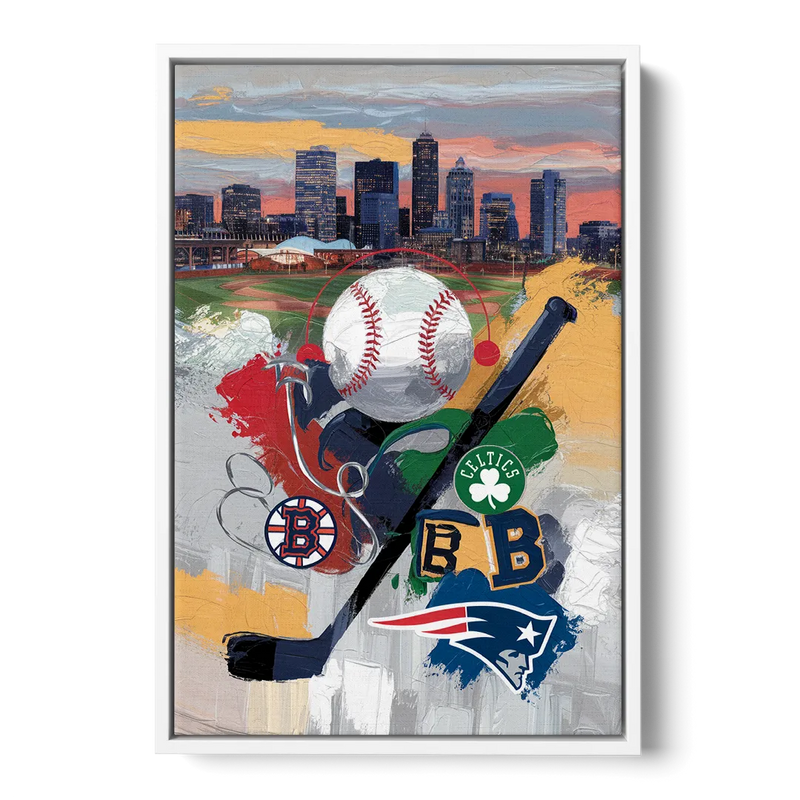 Boston Sports Teams Tribute Front - White Canvas Wall Art