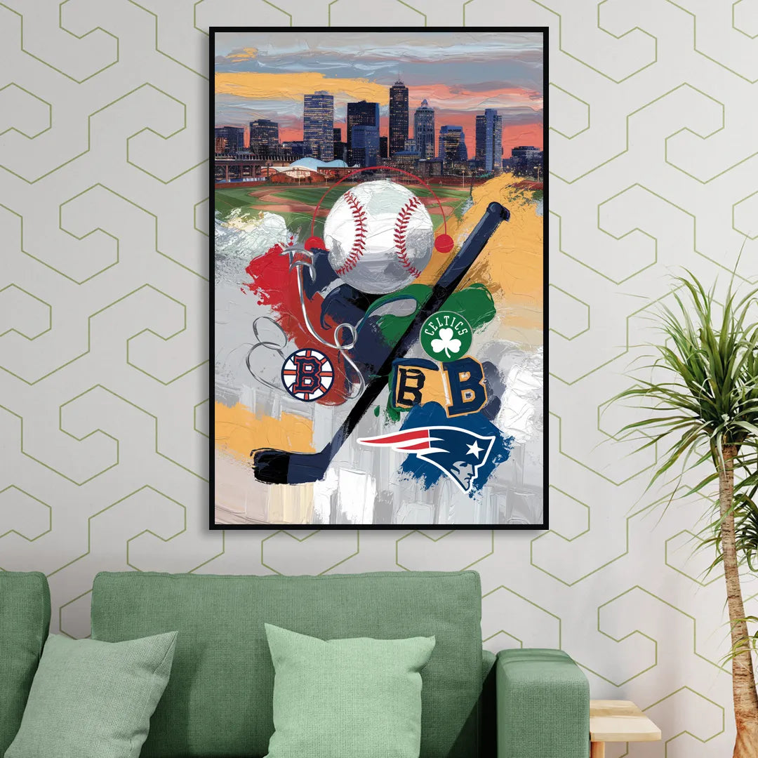 Boston Sports Teams Tribute Sitting Room - Black Canvas Wall Art