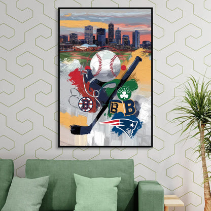 Boston Sports Teams Tribute Sitting Room - Black Canvas Wall Art