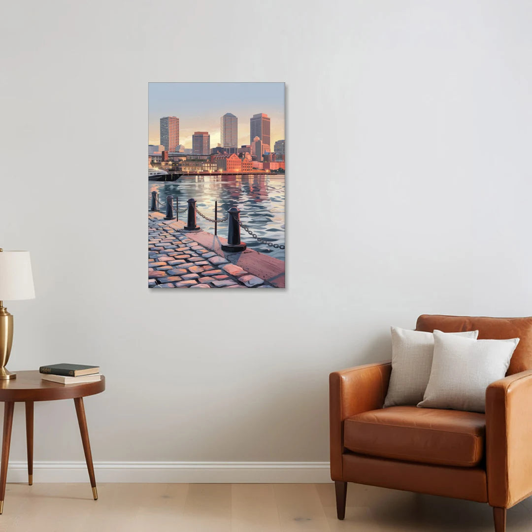 Boston Waterfront Serenity - Canvas Wall Art - Sofa - 24x36
