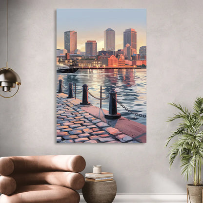 Boston Waterfront Serenity Living Room - Canvas Wall Art