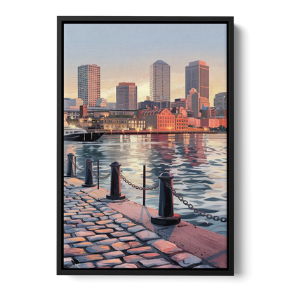 Boston Waterfront Serenity Front - Black Canvas Wall Art