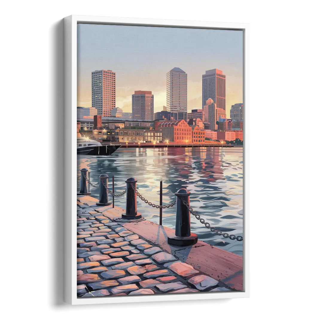 Boston Waterfront Serenity Side - White Canvas Wall Art