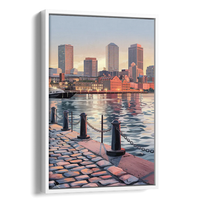 Boston Waterfront Serenity Side - White Canvas Wall Art