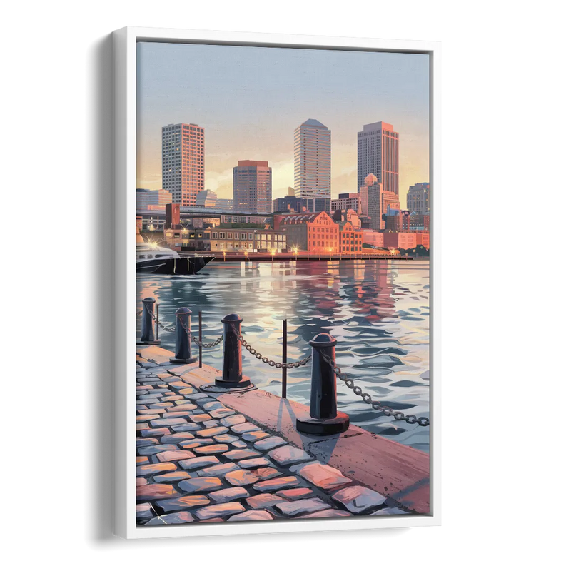 Boston Waterfront Serenity Side - White Canvas Wall Art