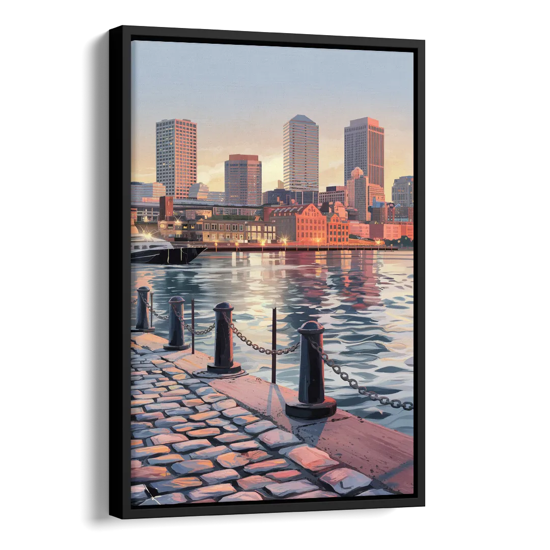 Boston Waterfront Serenity Side - Black Canvas Wall Art