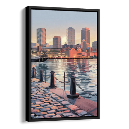 Boston Waterfront Serenity Side - Black Canvas Wall Art