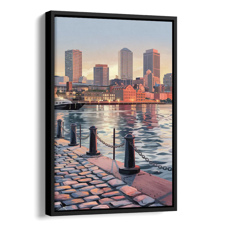Boston Waterfront Serenity Side - Black Canvas Wall Art
