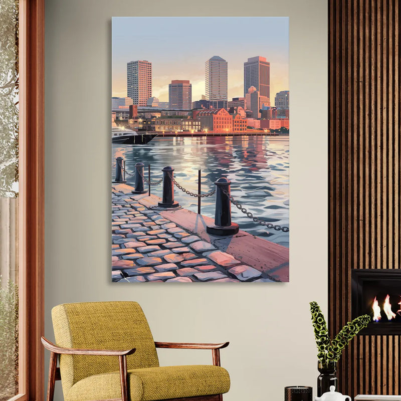 Boston Waterfront Serenity Sitting Room - Canvas Wall Art