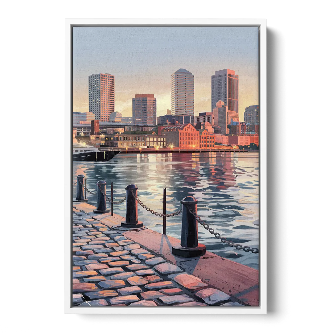 Boston Waterfront Serenity Front - White Canvas Wall Art