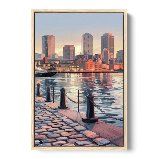 Boston Waterfront Serenity - Oak Framed Canvas Wall Art - Front