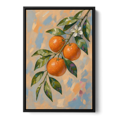 Botanical Art Prints Clementine Branch in Bloom - Black Framed Canvas Wall Art - Front