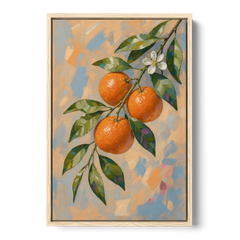 Botanical Art Prints Clementine Branch in Bloom - Oak Framed Canvas Wall Art - Front