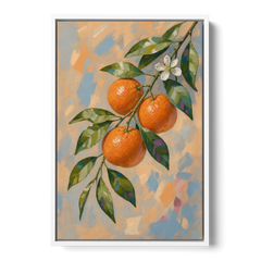 Botanical Art Prints Clementine Branch in Bloom - White Framed Canvas Wall Art - Front