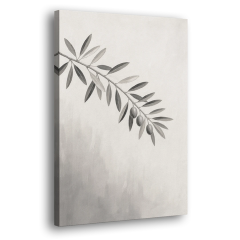 Botanical Paintings Olive Branch in Soft Grey - Canvas Wall Art - Side