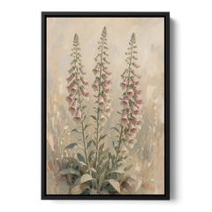Botanical Wall Decor with Three Foxglove Spires - Black Framed Canvas Wall Art - Front