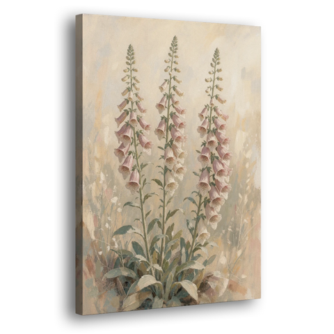 Botanical Wall Decor with Three Foxglove Spires - Canvas Wall Art - Side
