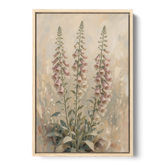 Botanical Wall Decor with Three Foxglove Spires - Oak Framed Canvas Wall Art - Front