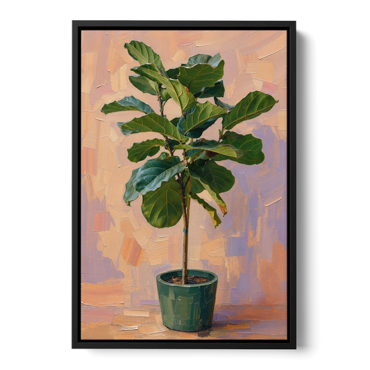 Botanical Young Fiddle-Leaf Fig in Green Pot - Black Framed Canvas Wall Art - Front
