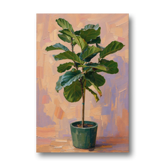 Botanical Young Fiddle-Leaf Fig in Green Pot - Canvas Wall Art - Front