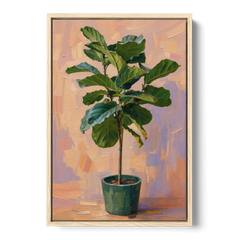 Botanical Young Fiddle-Leaf Fig in Green Pot - Oak Framed Canvas Wall Art - Front