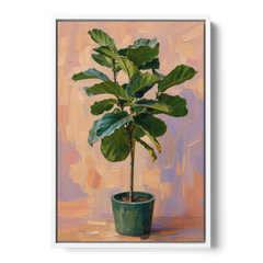 Botanical Young Fiddle-Leaf Fig in Green Pot - White Framed Canvas Wall Art - Front