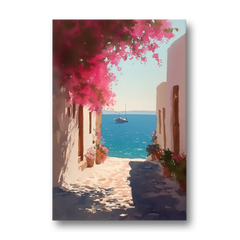 Bougainvillea Painting of a Seaside Lane - Canvas Wall Art - Front