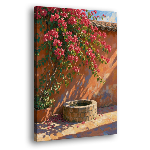 Bougainvillea Wall Art Over a Courtyard Well - Canvas Wall Art - Side