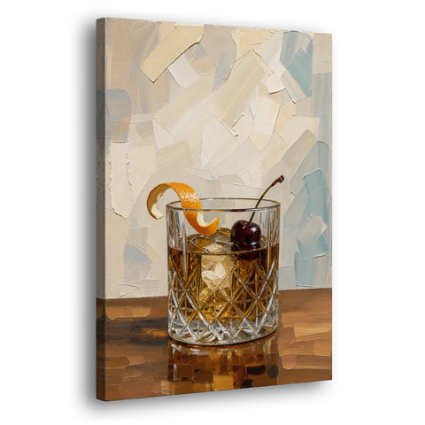 Bourbon Old Fashioned in Cut Crystal - Canvas Wall Art - Side